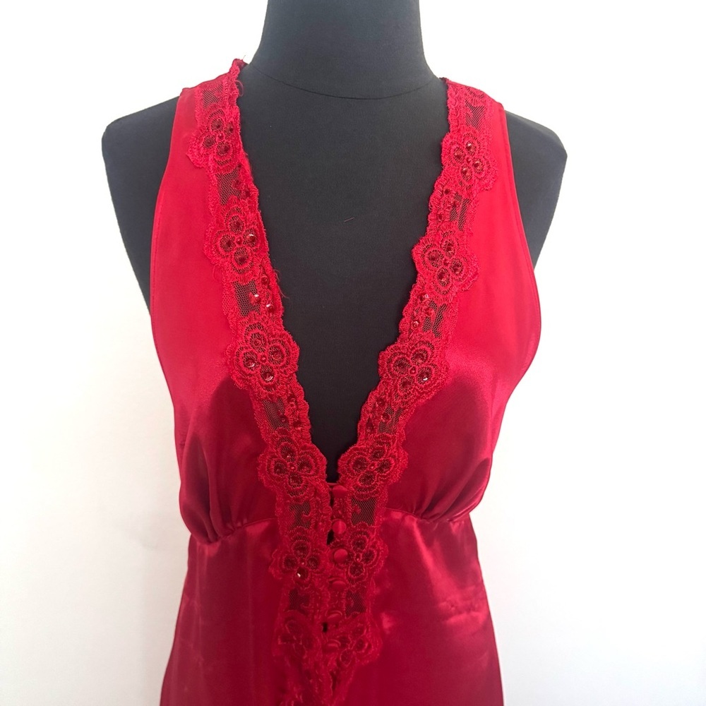 Vintage VICTORIA'S SECRET Red Lace Slip 80s Gold Label Size Medium - Picture 5 of 8